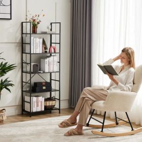 5 Tiers, Farmhouse Bookshelf, Black/Wood (Option: Black)