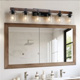 42 Inch, Rustic 6-Light Vanity Light, Walnut/Black (Option: Walnut and black)