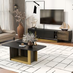 VIBE HAUS, Modern Light Luxury TV Stand And Coffee Table Set Of 2, White/Black (Option: Black)