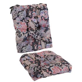 2Pcs Waterproof Rocking Chair Cushion Upper And Lower Back And Seat Sets With Non-Slip Ties Oxford Cloth Surface Polyester Filling Comfortable For In (Option: BlackPinkLeaf)