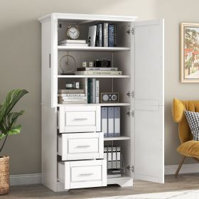 Tall and Wide Storage Cabinet with Doors for Bathroom/Office, White/Grey (Color: White)