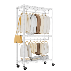 Heavy Duty, Rolling Garment Rack, 3 Tiers, White (Color: White)