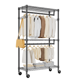 Heavy Duty, Rolling Garment Rack, 3 Tiers, White (Color: Black)