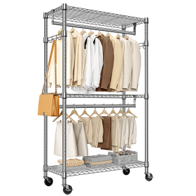 Heavy Duty, Rolling Garment Rack, 3 Tiers, White (Color: Chrome)