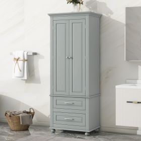 Tall Storage Cabinet with Two Drawers for Bathroom/Office (Color: Grey, Material: MDF)