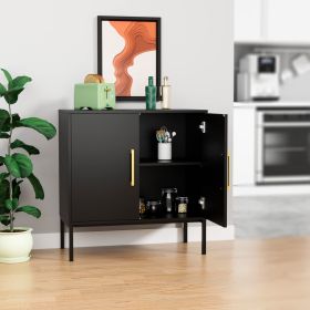 Storage Cabinet Set, Freestanding Floor Cabinet, Modern Sideboard, Wood Buffet Cabinet (Color: Black)