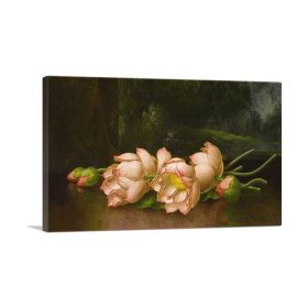 Lotus Flowers with A Landscape Painting in the Background 1900 (type: Standard Framed Canvas Print, size: 28" x 20" / 70cm x 50cm (approx))
