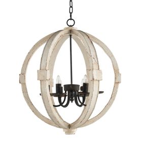 6 - Light, Chandelier, Wood, Cream (Option: White)