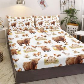 3pcs, Little Cow And Duck Pet Theme, Fitted Sheet (Option: King-White)