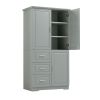 Tall and Wide Storage Cabinet with Doors for Bathroom/Office, White/Grey