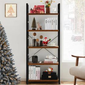 5 Tiers, Farmhouse Bookshelf, Black/Wood (Option: RUST)