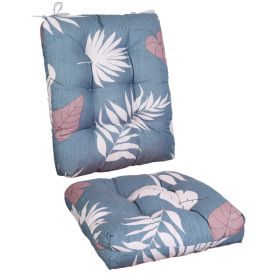 2Pcs Waterproof Rocking Chair Cushion Upper And Lower Back And Seat Sets With Non-Slip Ties Oxford Cloth Surface Polyester Filling Comfortable For In (Option: BlueGreyLeaf)