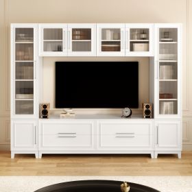 VIBE HAUS, Modern Entertainment Center With Glass Doors, Black/White (Option: White)