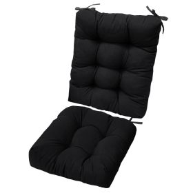 2Pcs Waterproof Rocking Chair Cushion Upper And Lower Back And Seat Sets With Non-Slip Ties Oxford Cloth Surface Polyester Filling Comfortable For In (Option: Black)