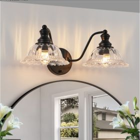 20 Inch, 2-Light, Vintage Bathroom Wall Sconce, Black (Option: Black)