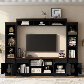U-Can, Wall Unit Entertainment Center With Bookshelves, White/Black (Option: Black Brown)